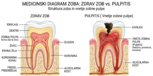 diagram zoba s prikazom vnetja zobnega živca