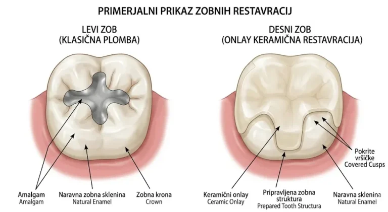 primerjava klasične plombe in onlay keramične zalivke